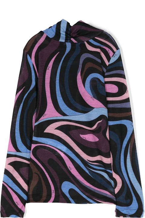 Pucci سترات وبلوزات ثقيلة لـ بنات Pucci Wool Turtleneck With Wave Print