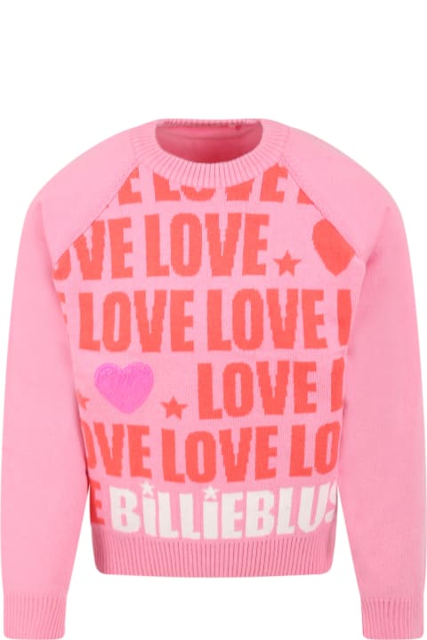 Fuchsia Sweater For Girl With Logo