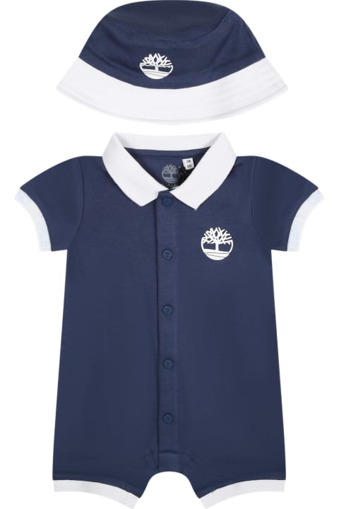 ベビーガールズ Timberlandのボディスーツ＆セットアップ Timberland Blue Romper For Baby Boy With Logo