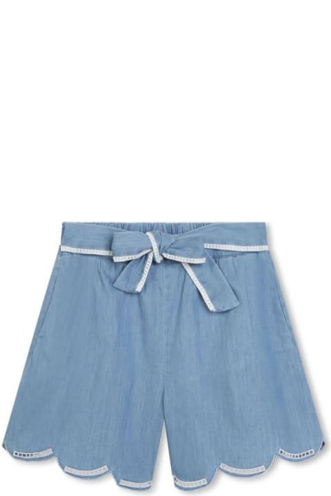 Chloé for Kids Chloé Medium Blue Shorts With Belt And Scalloped Hem