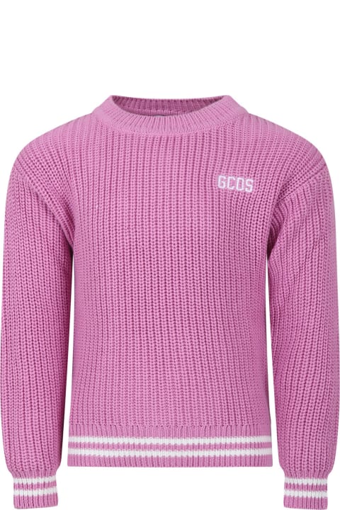 GCDS Mini Topwear for Girls GCDS Mini Pink Sweater For Girl With Logo