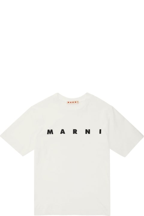 Homeware Marni White Crewneck T-shirt With Logo Lettering Print In Cotton Boy