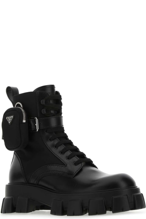 Shoes Sale for Men Prada Black Leather And Re-nylon Monolith Boots