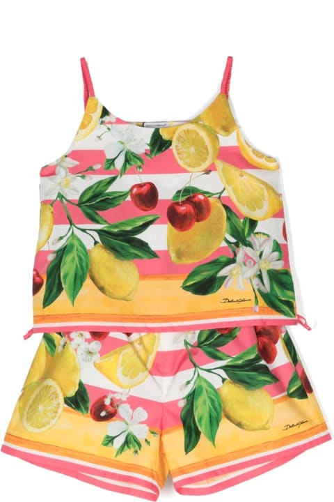 Dresses for Girls Dolce & Gabbana Poplin Set With Lemon And Cherry Print