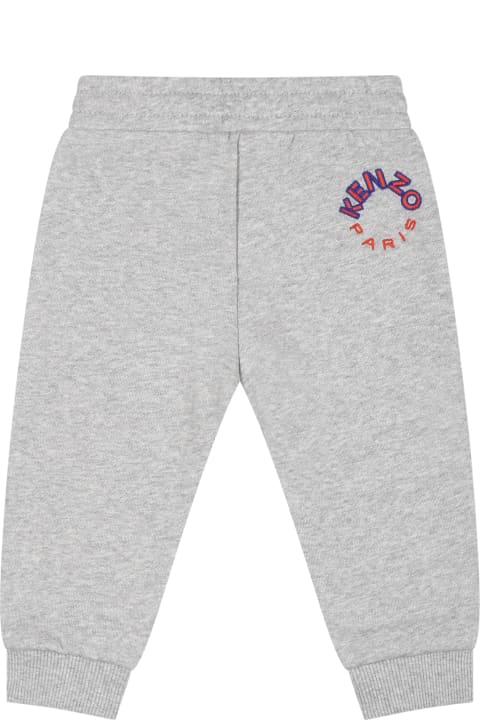 Bottoms for Baby Boys Kenzo Kids Grey Trousers For Baby Boy With Logo