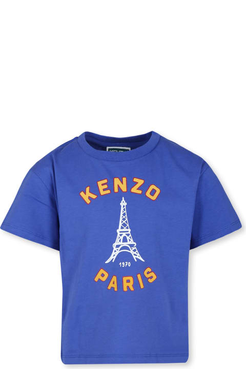 キッズ新着アイテム Kenzo Kids Blue T-shirt For Boy With Target Flower