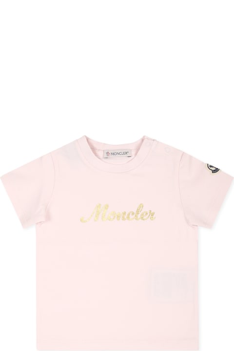 Homeware Moncler Pink T-shirt For Baby Girl With Logo
