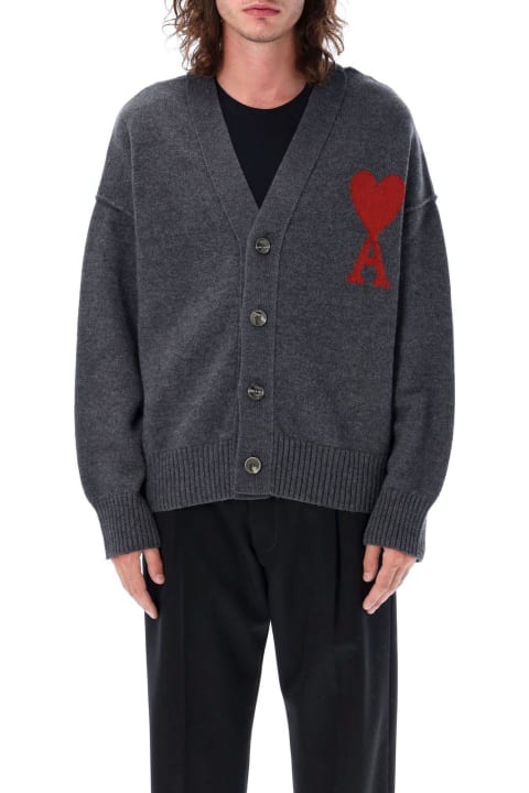 Ami Alexandre Mattiussi for Men Ami Alexandre Mattiussi Paris De Coeur Logo Intarsia Knitted Buttoned Cardigan