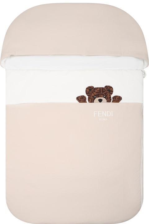 Fashion for Kids Fendi Beige Sleeping Bag For Babykids With Bear And Fendi Logo