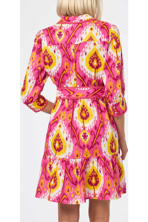Homeware MC2 Saint Barth Woman Linen Short Dress Daisi With Ikat Print