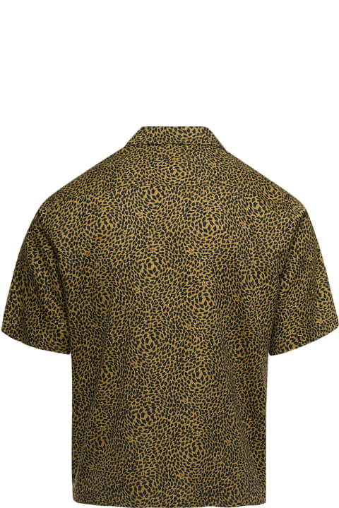 Brown Short Sleeve Shirt With Leopard Print All-over In Cotton Blend Man
