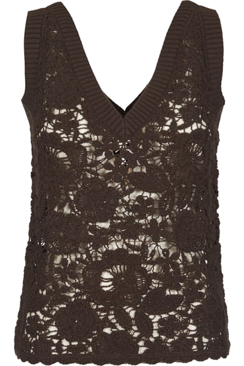 Sweaters for Women Parosh Floral Crochet Knit Jumper