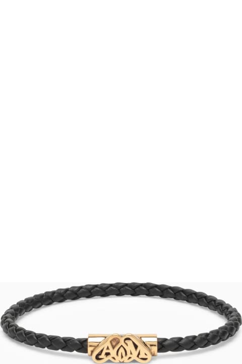 Seal Black\/gold Leather Logo Bracelet