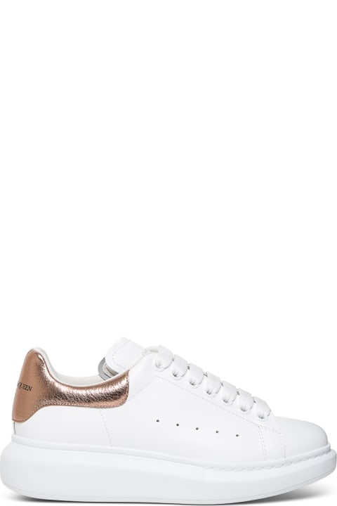 Alexander Mcqueen Woman's  White Leather And Gold Heel Tab  Oversize Sneakers