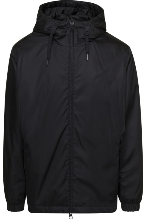 'stanford Ekd' Black Hooded Jacket With Equestrian Knight Print In Nylon Man Burberry