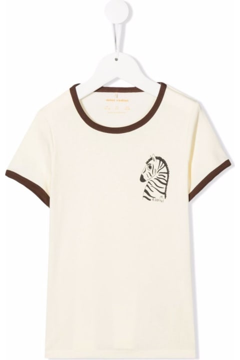 Mini Rodini Boy White Cotton T-shirt With Zebra Print