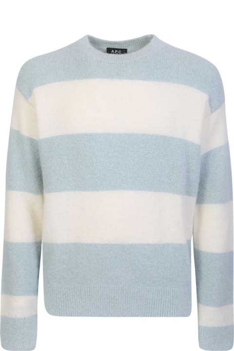 Sweaters for Men A.P.C. Apc Striped Sky Blue/white Crewneck Sweater