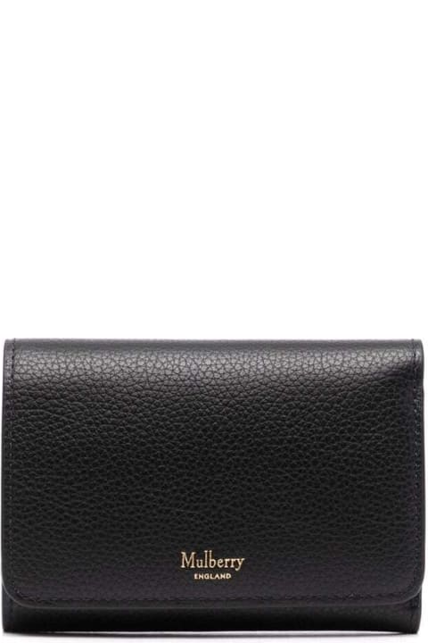 Wallets for Women Mulberry Black Wallet With Logo And Button Fastening In Grained Leather Woman