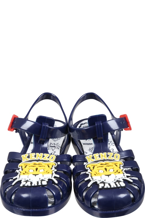 Kenzo Kids Shoes for Boys Kenzo Kids Blue Sandals For Boy With Tiger