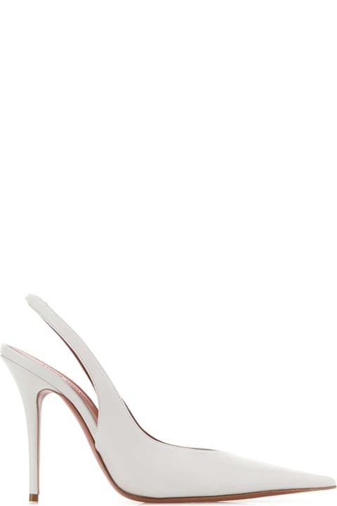 Amina Muaddi White Leather Anok Pumps