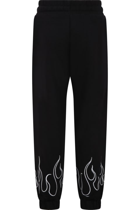 Black Trousers For Boy With Flames And Logo