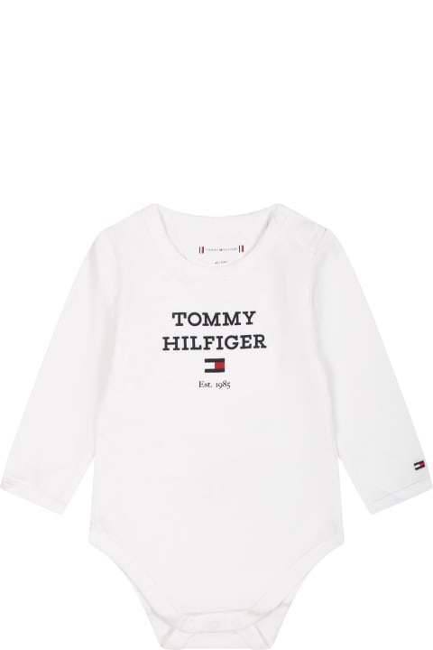 ベビーボーイズ Tommy Hilfigerのボディスーツ＆セットアップ Tommy Hilfiger White Bodysuit For Babies With Logo