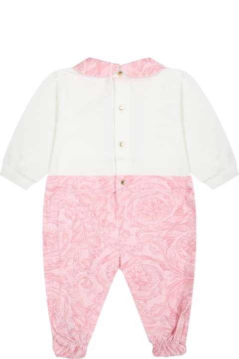 Bodysuits & Sets for Baby Boys Versace Pink Baby Jumpsuit With Baroque Print