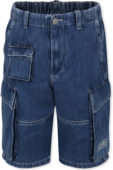 Homeware MM6 Maison Margiela Blue Cargo Shorts For Kids With White Logo
