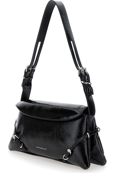 Givenchy 
ptit Voyou
 Black Shoulder Bag With Logo Lettering On The Front And Adjustable Shoulder Strap In Leather Woman