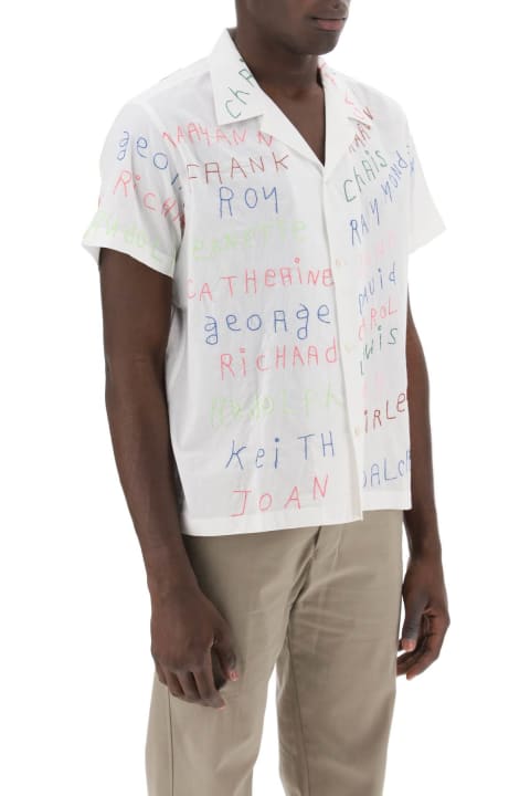 Familial Bowling Shirt With Lettering Embroideries