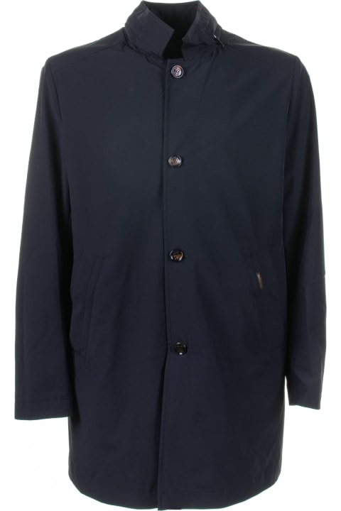 Moorer Clothing for Men Moorer Long Navy Blue Trench Coat With Buttons
