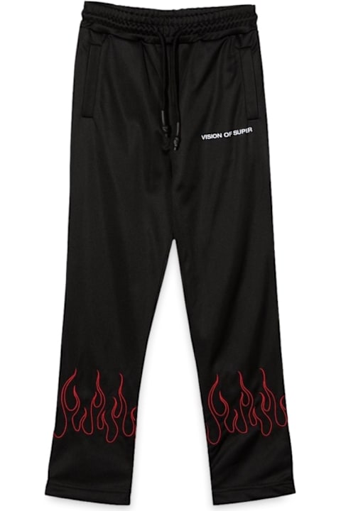 أدوات منزلية Vision of Super Black Pants With Red Embroidered Flames