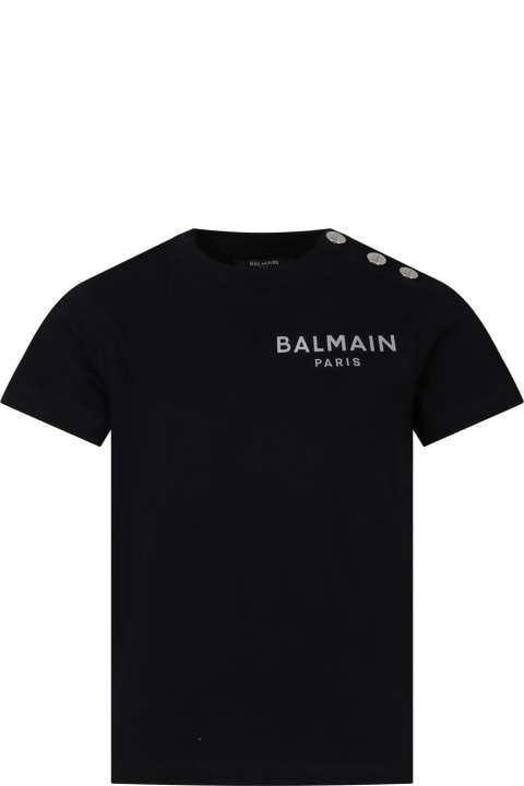 Homeware Balmain Black T-shirt For Kids With Logo