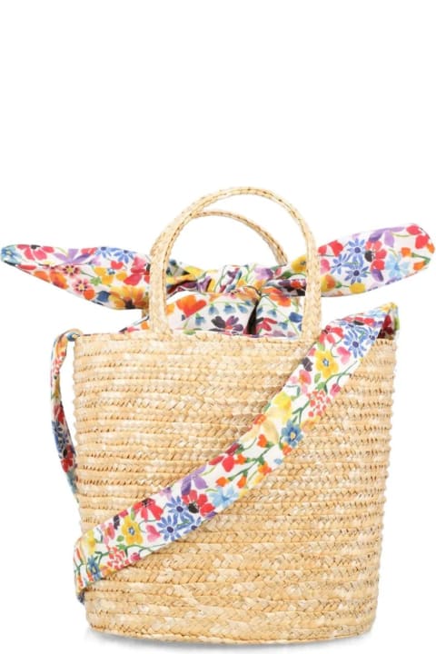 Fashion for Baby Girls Il Gufo Liberty Fabric Cotton And Natural Straw Bucket Bag