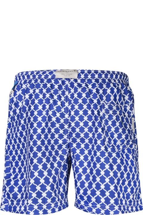 メンズ 水着 Peninsula Swimwear Patterned Blue/white Boxer Swim Shorts By Peninsula