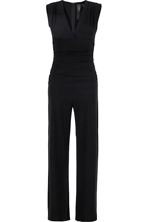 Norma Kamali Clothing for Women Norma Kamali Black Jumpsuit With V Neck And Shirred Waist In Tech Fabric Stretch Woman