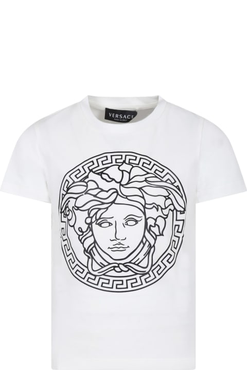 Topwear for Girls Versace White T-shirt For Girl With Medusa Print