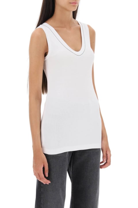 Brunello Cucinelli Clothing for Women Brunello Cucinelli Ribbed Tank Top With Shiny Collar