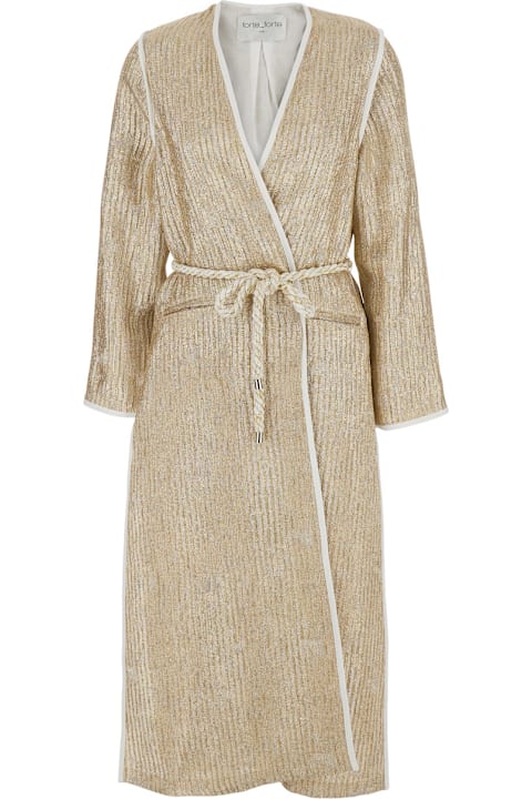 Forte_Forte for Women Forte_Forte 'twinkle' Beige Coat With V-neck On The Front And Adjustable Waist Belt In Lurex Woman