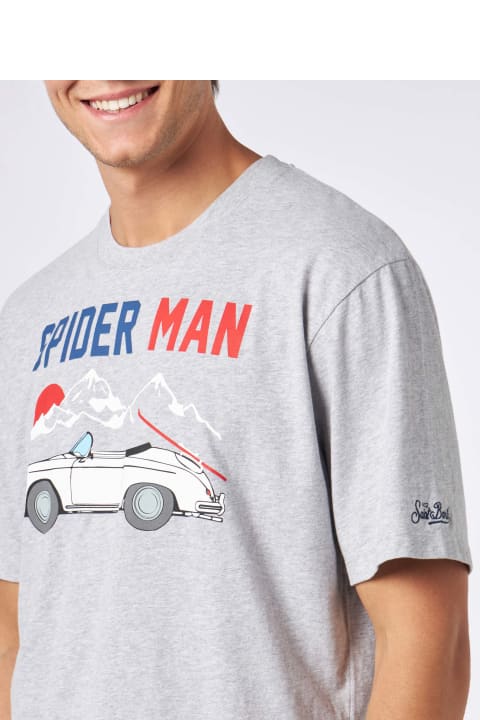 أدوات منزلية MC2 Saint Barth Man Heavy Cotton T-shirt With Spider Man And Cart Print
