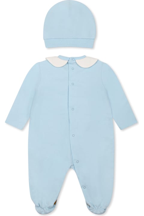 Moschino for Kids Moschino Light Blue Babygrow Set For Baby Boy With Teddy Bear