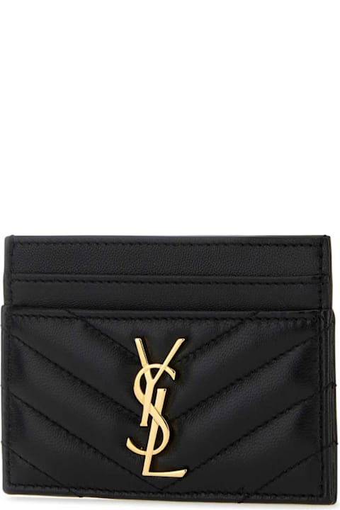 Saint Laurent Black Nappa Leather Cassandre Card Holder