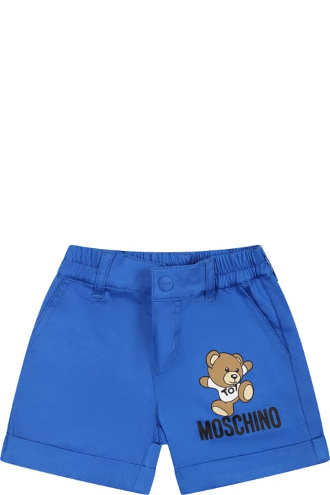 Bottoms for Baby Girls Moschino Light Blue Shorts For Babies With Teddy Bear And Logo