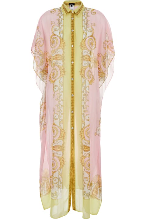 Homeware Versace Multicolor Caftan With Button Closure And All-over Geometric Print In Fabric Woman