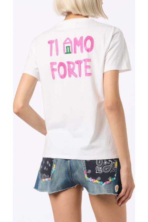 أدوات منزلية MC2 Saint Barth Woman Cotton Jersey Crewneck T-shirt Emilie With Amo Forte Print | Alle Boe Special Edition