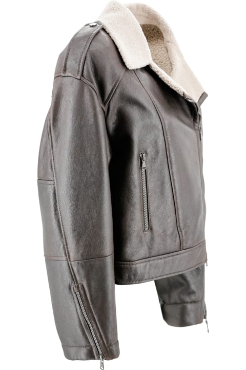 Brunello Cucinelli Coats & Jackets for Women Brunello Cucinelli Giacca Biker In Pelle Con Collo In Shearling