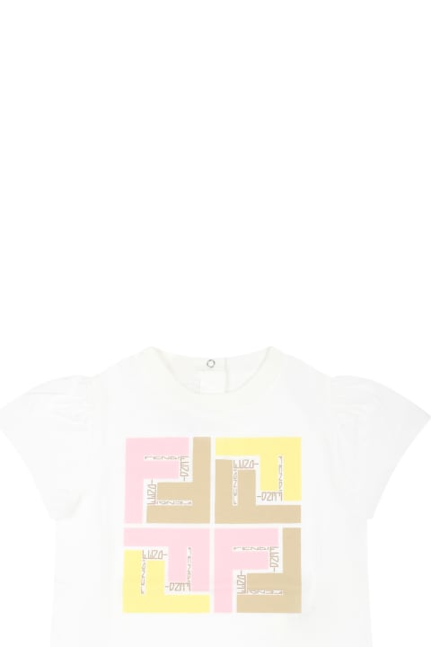 ウィメンズ FendiのTシャツ＆ポロシャツ Fendi White T-shirt For Baby Girl With Iconic Ff