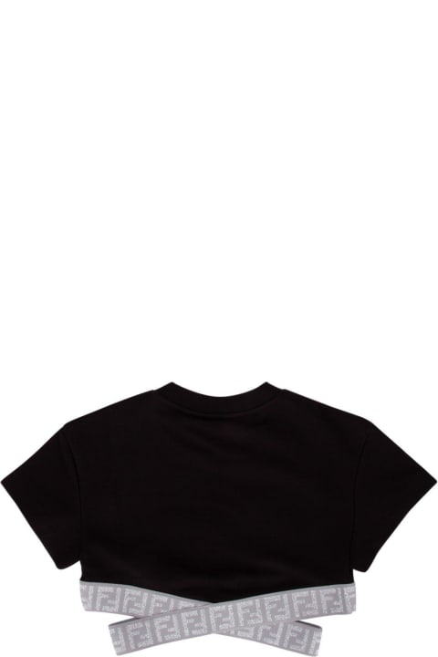 Fendi Sale for Kids Fendi Cut-out Crewneck Cropped T-shirt