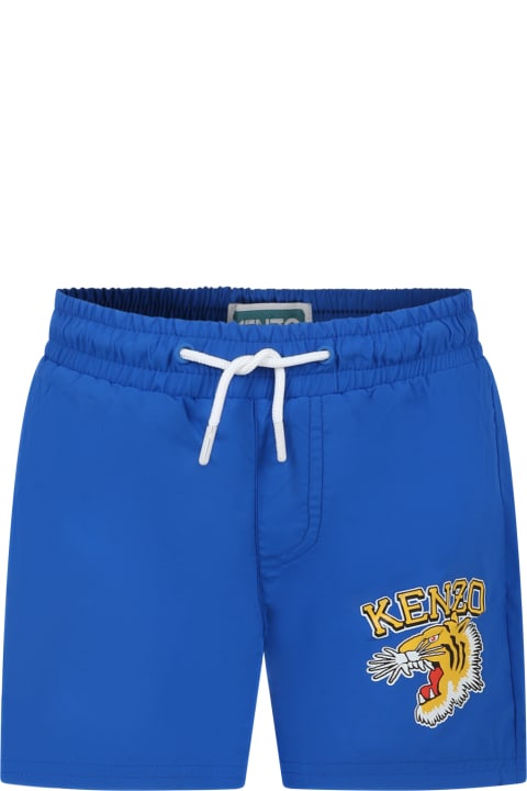 Kenzo Kids Kenzo Kids Light Blue Sea Boxer For Boy With Logo