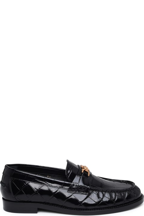 Flat Shoes for Women Versace Black Leather Loafers
